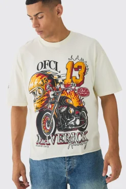 Oversized Boxy Skull Racing Print T-Shirt | BoohooMAN UK
