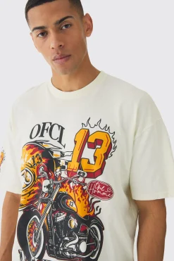 Oversized Boxy Skull Racing Print T-Shirt | BoohooMAN UK