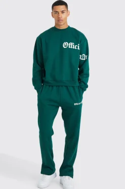 Oversized Boxy Slogan Sweatshirt Tracksuit | BoohooMAN UK