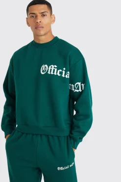 Oversized Boxy Slogan Sweatshirt Tracksuit | BoohooMAN UK