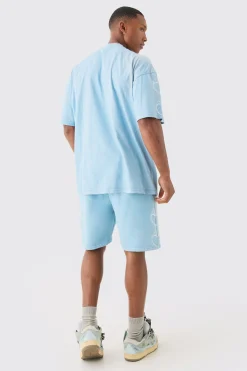 Oversized Boxy Spray Wash Multi Heart T-shirt & Short Set | BoohooMAN UK