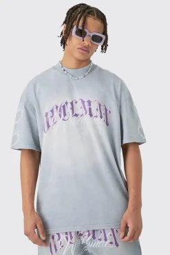 Oversized Boxy Spray Wash Multi Heart T-shirt & Short Set | BoohooMAN UK
