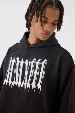 Oversized Boxy Spray Washed Blurred MMXIII Print Hoodie | BoohooMAN UK