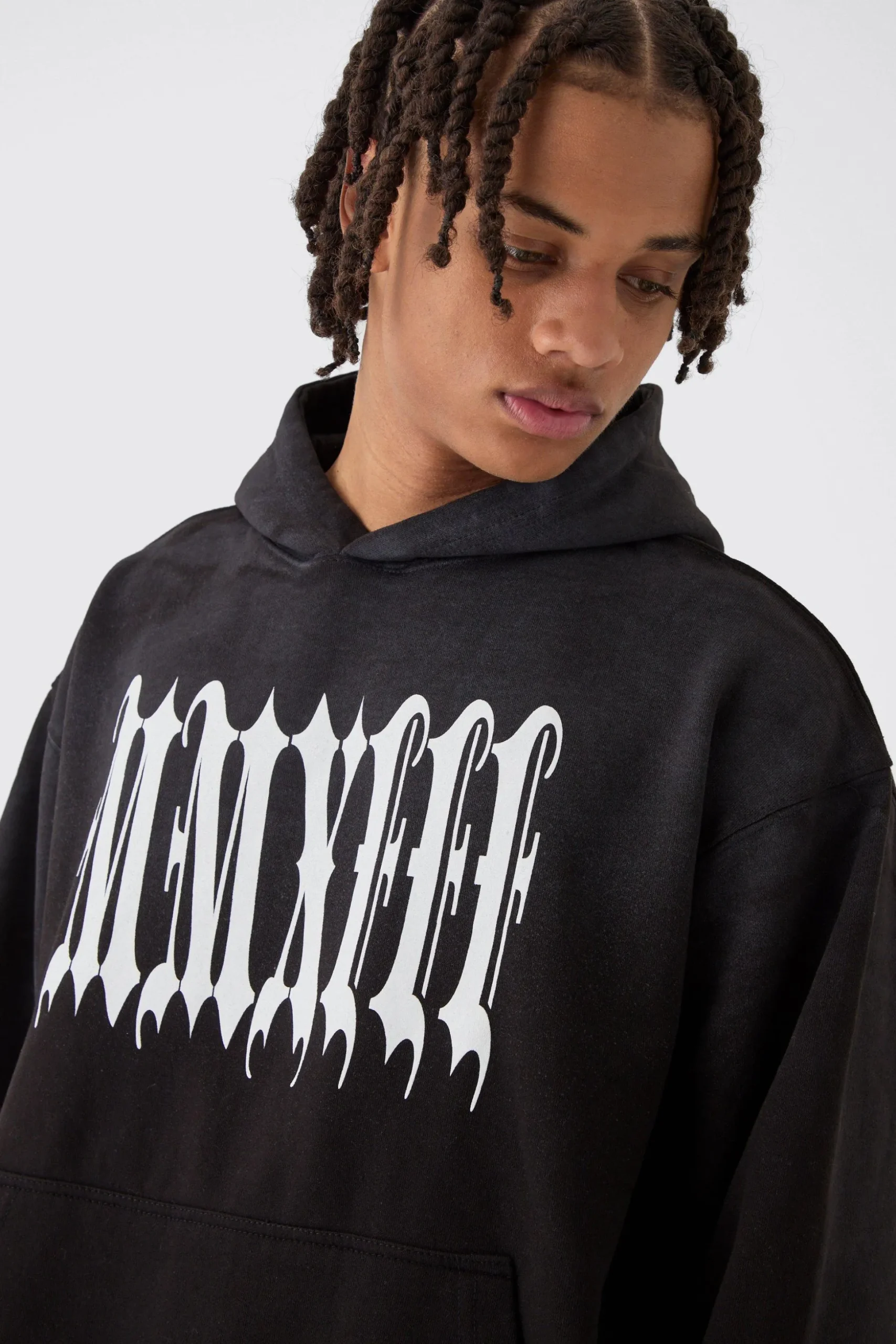 Oversized Boxy Spray Washed Blurred MMXIII Print Hoodie | BoohooMAN UK
