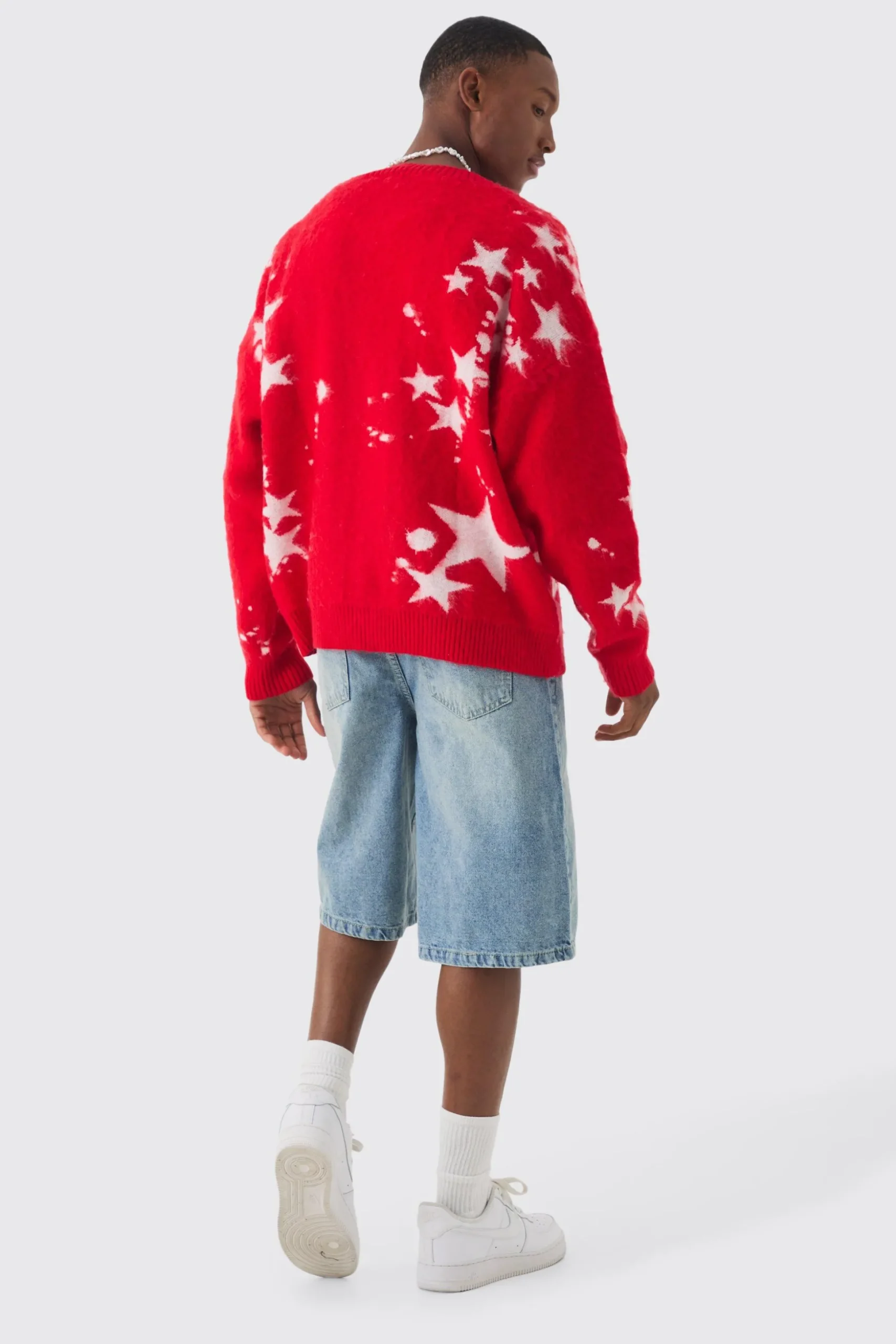 Oversized Boxy Star Brushed Knitted Cardigan | BoohooMAN UK