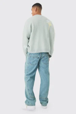 Oversized Boxy Star Brushed Knitted Cardigan | BoohooMAN UK