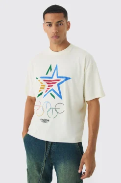 Oversized Boxy Star Print T-Shirt | BoohooMAN UK