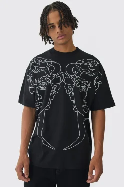Oversized Boxy Statue Line Drawing Overseams Graphic T-Shirt | BoohooMAN UK