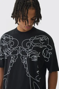 Oversized Boxy Statue Line Drawing Overseams Graphic T-Shirt | BoohooMAN UK