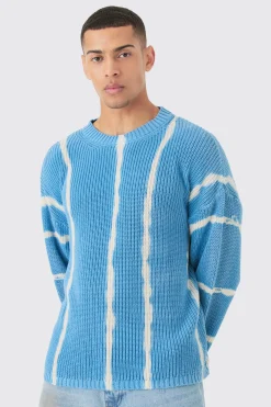 Oversized Boxy Stone Wash Jumper In Light Blue | BoohooMAN UK