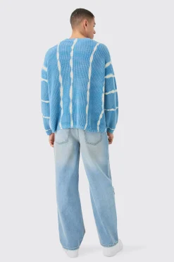 Oversized Boxy Stone Wash Jumper In Light Blue | BoohooMAN UK