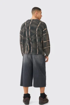 Oversized Boxy Stone Wash Jumper In Charcoal | BoohooMAN UK