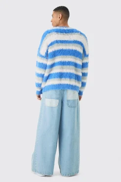 Oversized Boxy Super Fluffy Stripe Jumper | BoohooMAN UK