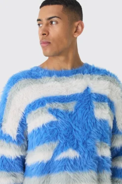 Oversized Boxy Super Fluffy Stripe Jumper | BoohooMAN UK