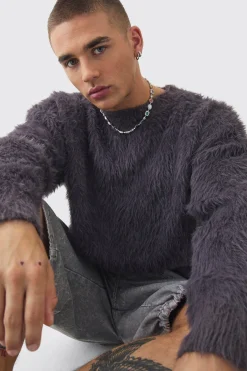 Oversized Boxy Super Fluffy Knitted Jumper | BoohooMAN UK