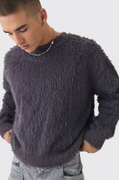 Oversized Boxy Super Fluffy Knitted Jumper | BoohooMAN UK