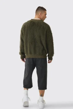 Oversized Boxy Super Fluffy Knitted Cardigan | BoohooMAN UK