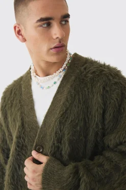 Oversized Boxy Super Fluffy Knitted Cardigan | BoohooMAN UK