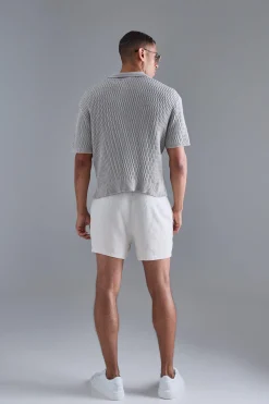 Oversized Boxy Textured Open Stitch Polo | BoohooMAN UK