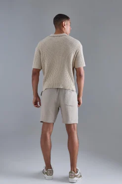 Oversized Boxy Textured Open Stitch Polo | BoohooMAN UK