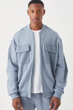 Oversized Boxy Textured Pocket Bomber Jacket | BoohooMAN UK