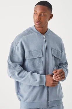 Oversized Boxy Textured Pocket Bomber Jacket | BoohooMAN UK