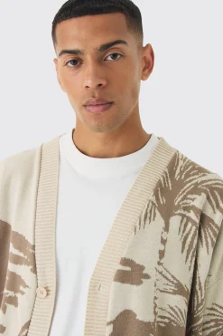 Oversized Boxy Tonal Scenic Drawing Knitted Cardigan | BoohooMAN UK