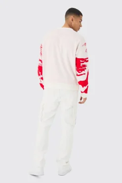 Oversized Boxy Tonal Scenic Drawing Knitted Jumper | BoohooMAN UK
