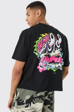 Oversized Boxy Trippy Skull Graphic T-shirt | BoohooMAN UK