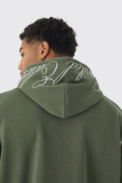 Oversized Boxy Twill Applique Contrast Stitch Hoodie | BoohooMAN UK