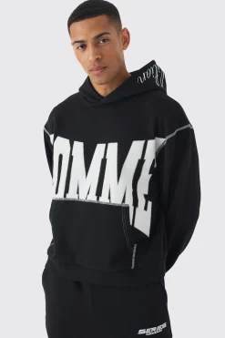 Oversized Boxy Twill Applique Contrast Stitch Hoodie | BoohooMAN UK