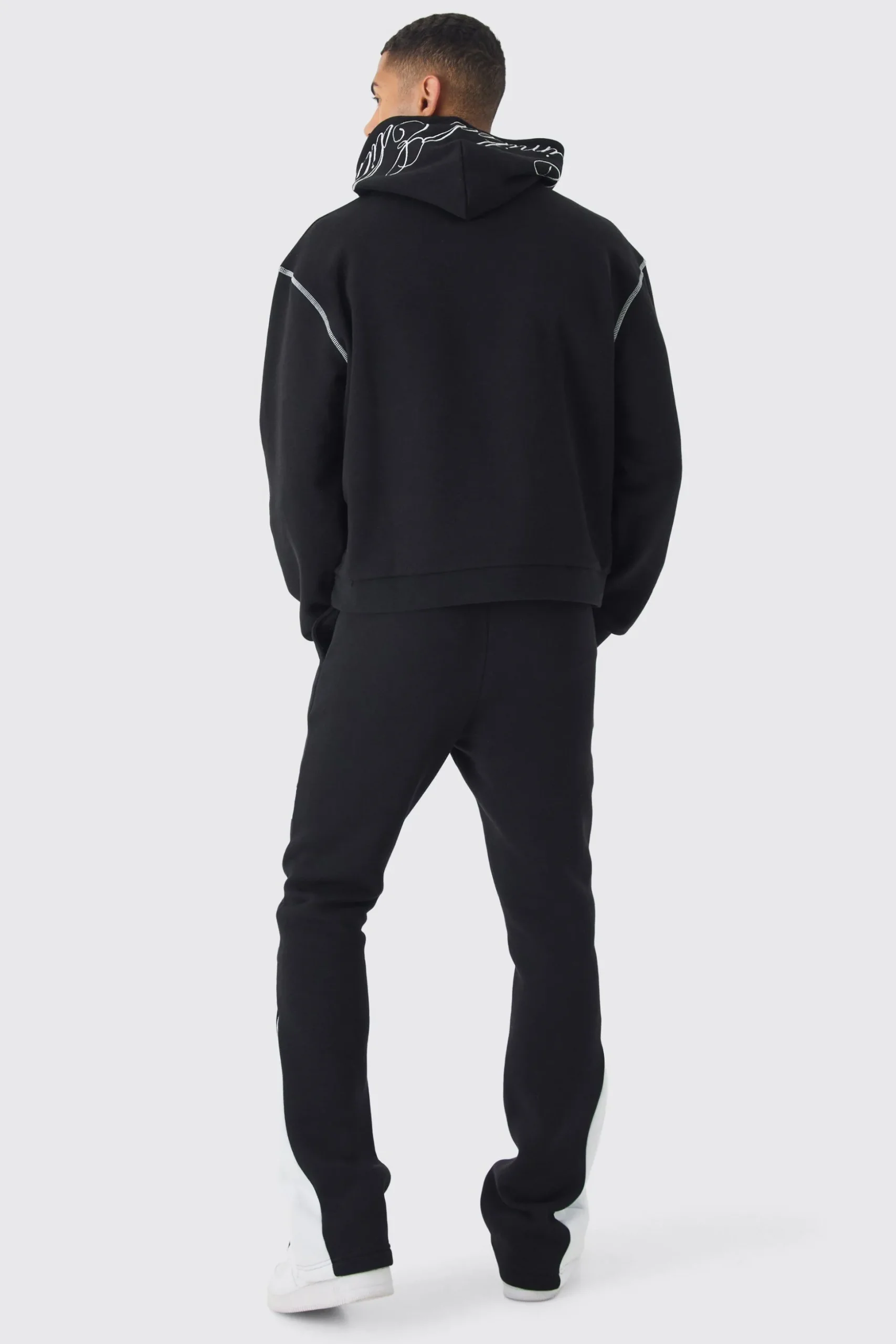 Oversized Boxy Twill Applique Contrast Stitch Hoodie | BoohooMAN UK
