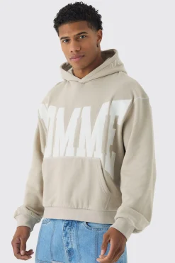 Oversized Boxy Twill Applique Contrast Stitch Hoodie | BoohooMAN UK