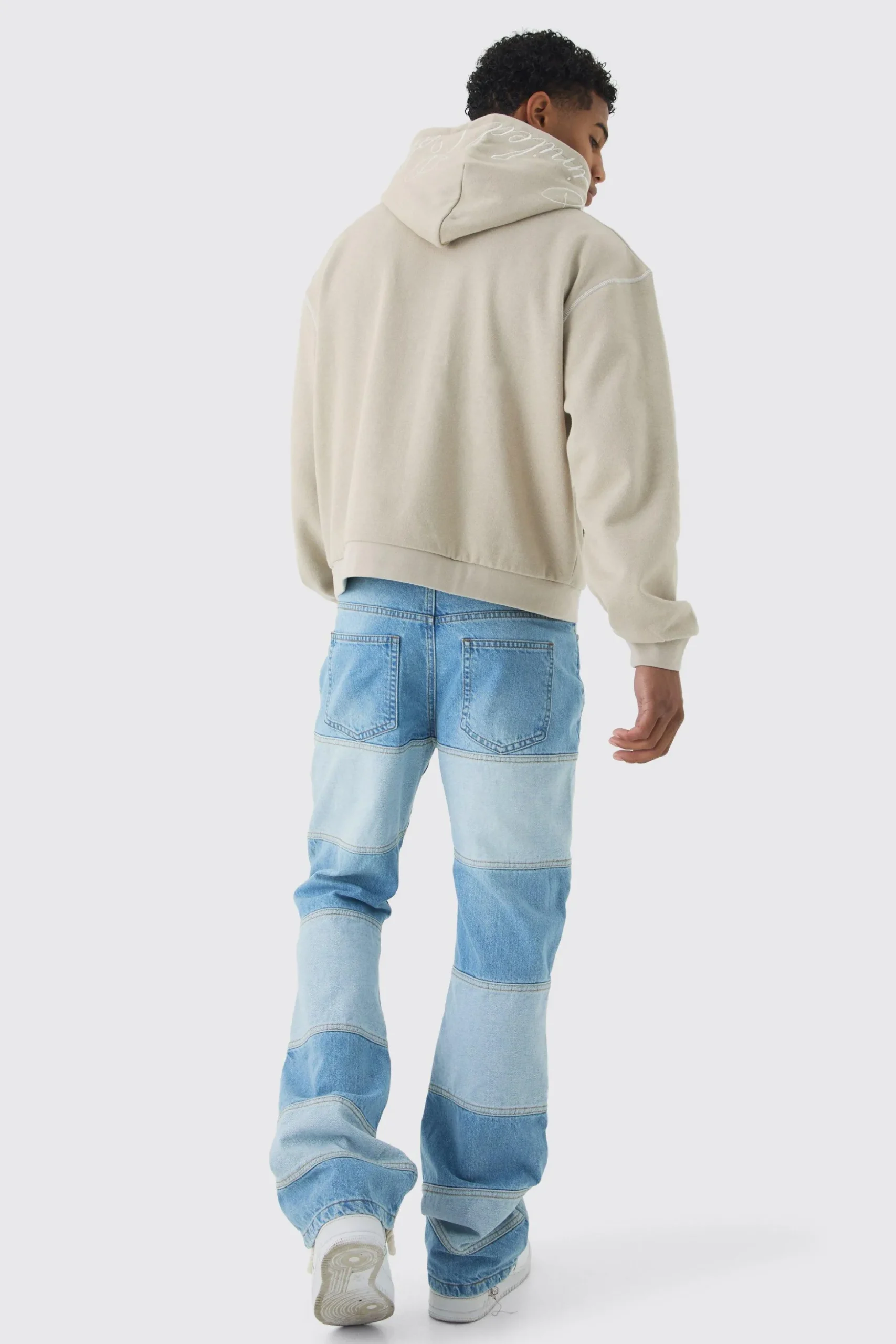 Oversized Boxy Twill Applique Contrast Stitch Hoodie | BoohooMAN UK
