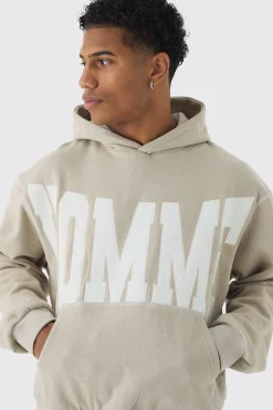 Oversized Boxy Twill Applique Contrast Stitch Hoodie | BoohooMAN UK