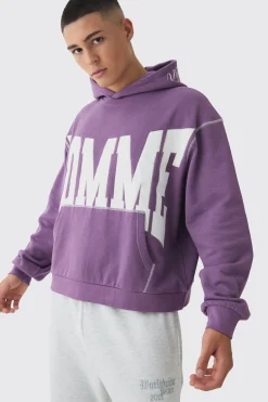 Oversized Boxy Twill Applique Contrast Stitch Hoodie | BoohooMAN UK