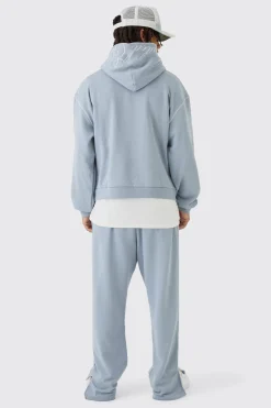 Oversized Boxy Twill Applique Contrast Stitch Hooded Tracksuit | BoohooMAN UK