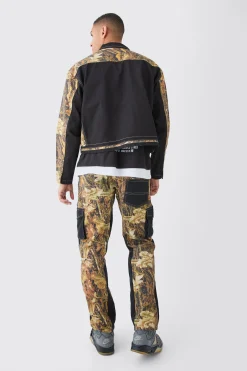 Oversized Boxy Twill Camo Harrington | BoohooMAN UK