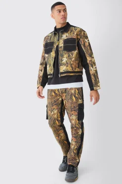 Oversized Boxy Twill Camo Harrington Set | BoohooMAN UK