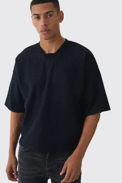 Oversized Boxy V Neck Reverse Loopback T-shirt | BoohooMAN UK