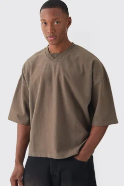 Oversized Boxy V Neck Reverse Loopback T-shirt | BoohooMAN UK