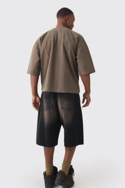 Oversized Boxy V Neck Reverse Loopback T-shirt | BoohooMAN UK