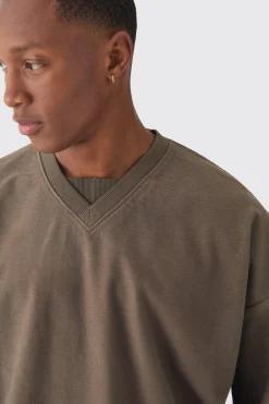 Oversized Boxy V Neck Reverse Loopback T-shirt | BoohooMAN UK