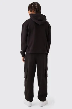 Oversized Boxy Varsity Applique Cargo & Hoodie Tracksuit | BoohooMAN UK