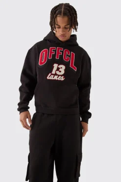 Oversized Boxy Varsity Applique Cargo & Hoodie Tracksuit | BoohooMAN UK
