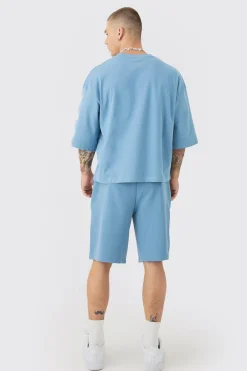 Oversized Boxy Varsity Half Sleeve T-shirt & Short Set | BoohooMAN UK
