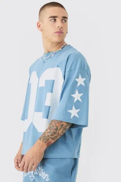 Oversized Boxy Varsity Half Sleeve T-shirt & Short Set | BoohooMAN UK