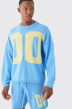 Oversized Boxy Varsity Knit Jumper | BoohooMAN UK