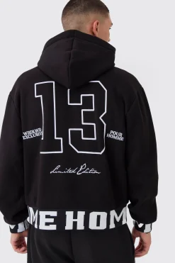 Oversized Boxy Varsity Printed Zip Through Hoodie | BoohooMAN UK