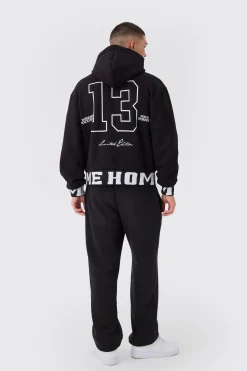 Oversized Boxy Varsity Printed Zip Through Hoodie | BoohooMAN UK